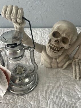 Happy Halloween Skeleton with Light up Lantern 9.5" decorative